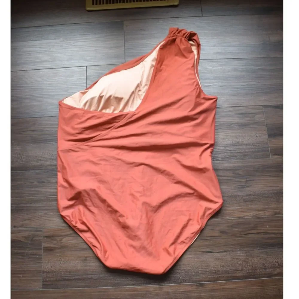 J. Crew One Shoulder One Piece Swimsuit Burnt Orange Summer Beach Plus Size 24